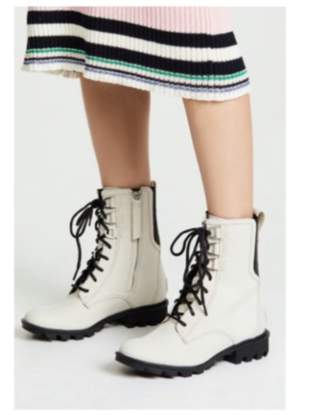 Sorel Phoenix Lace-Up Combat Ankle Boots Women 7.5 Off White Leather Black Sole